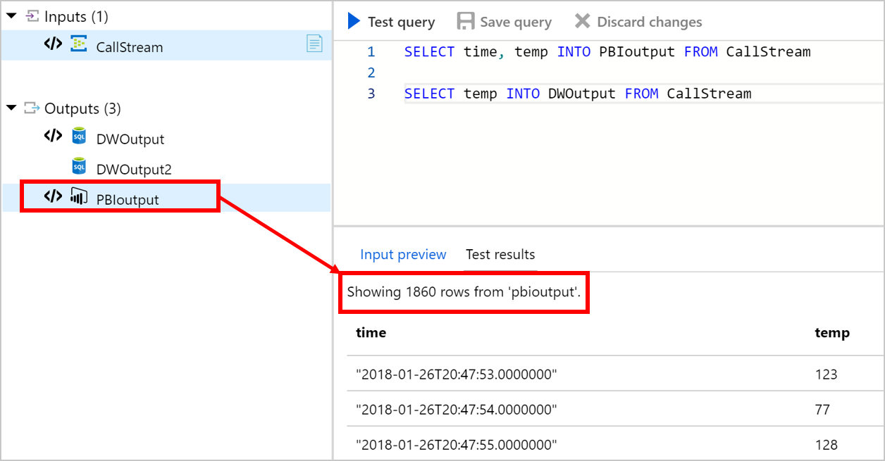 Salida seleccionada de Azure Stream Analytics