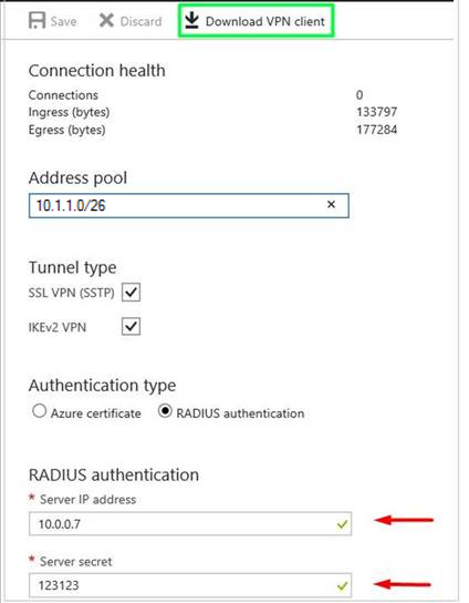 La imagen sobre la configuración de punto a sitio