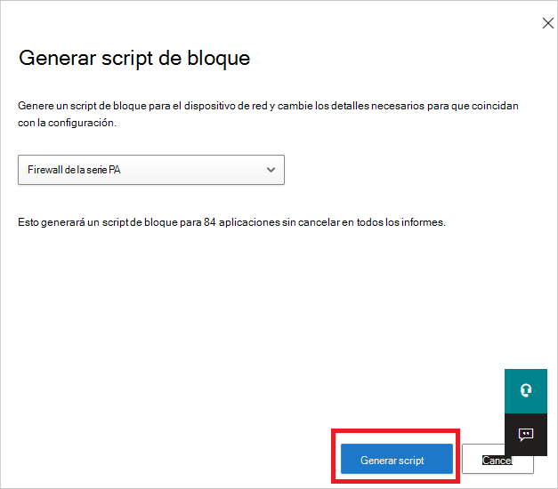Botón Generar script de bloque.