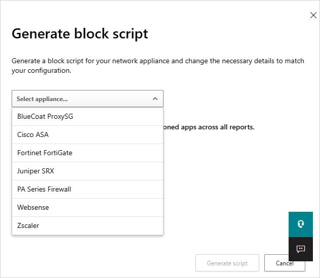Generar script de bloque emergente.