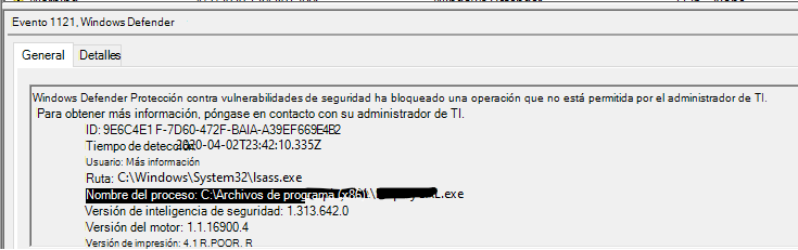 Captura de pantalla del robo de credenciales de bloque de LSASS.
