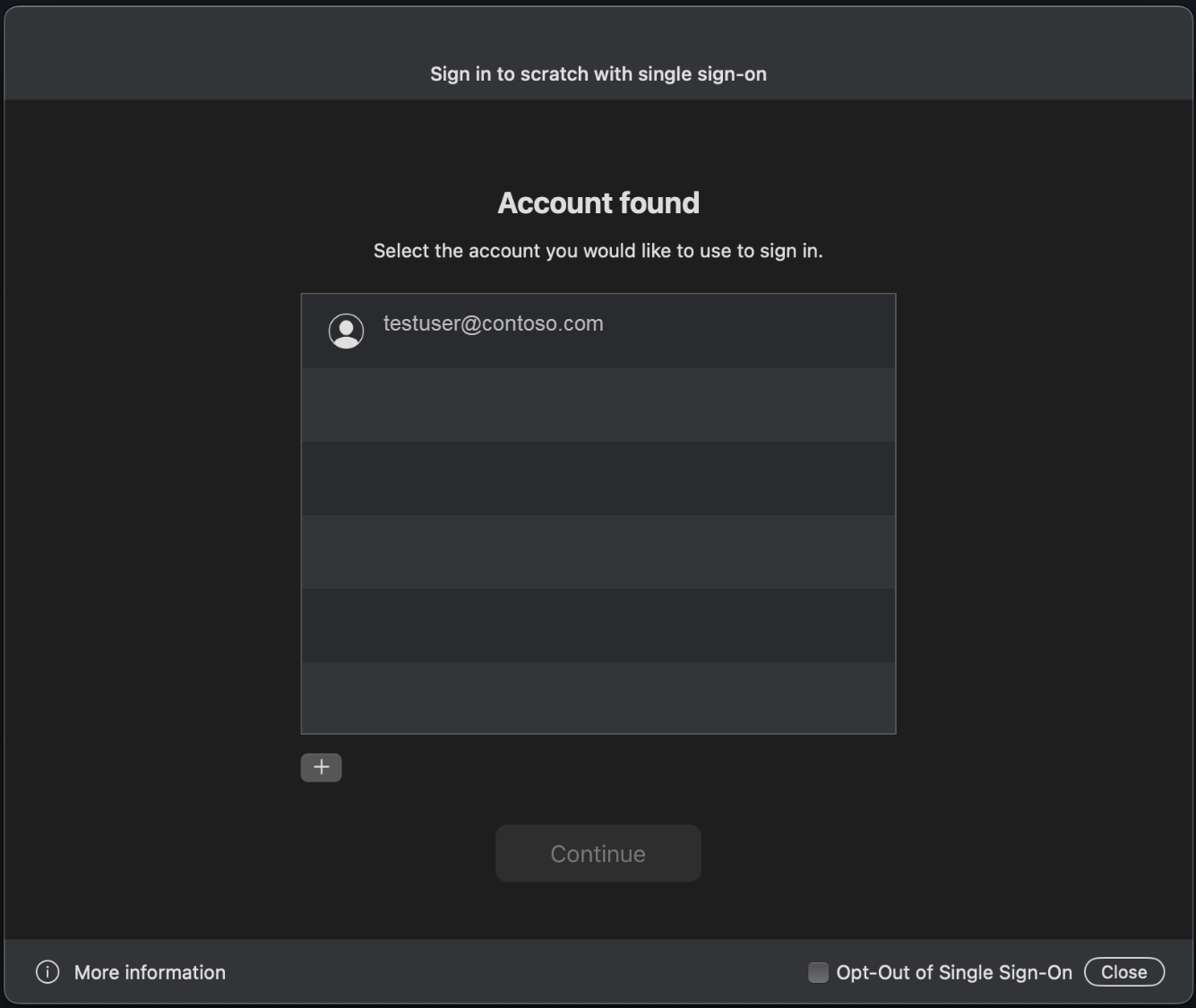 Captura de pantalla que muestra la experiencia de inicio de sesión de macOS al usar una instancia interactiveBrowserCredential habilitada para broker para autenticar a un usuario.