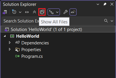 Solution Explorer opción mostrar todos los archivos.