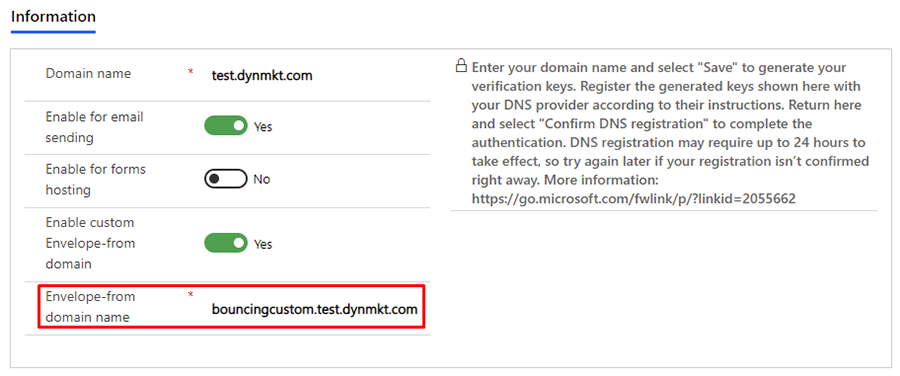 Captura de pantalla do sobre personalizado do dominio.