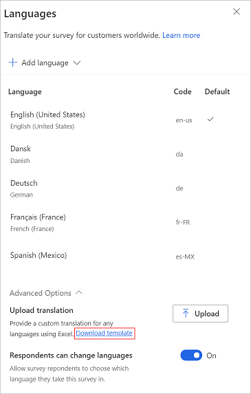 Descargar un ficheiro Excel para editar todos os idiomas.