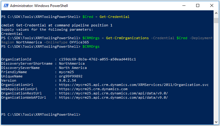 Información de la organización de Dynamics 365 Customer Engagement (on-premises).