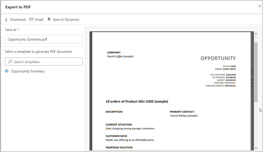 Caixa de diálogo Exportar a PDF.