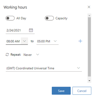 Configuración do horario de traballo.