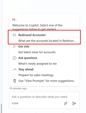 Captura de pantalla de Copilot mostrando a tarxeta de experiencia cero actualizada.
