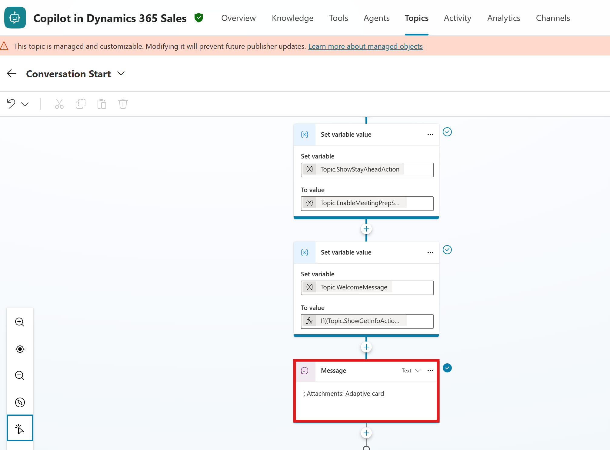 Captura de pantalla da sección onde se define a tarxeta adaptativa.