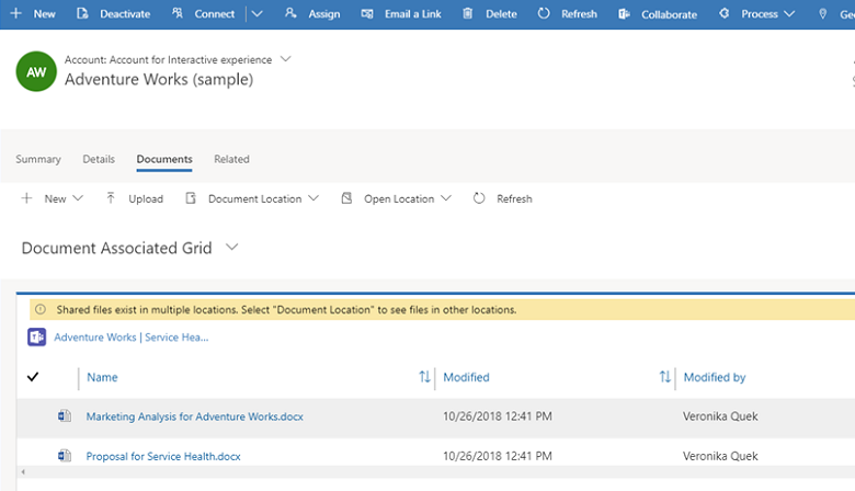 Xestión de documentos das aplicacións de Dynamics 365 en Teams.