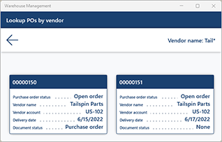 Recepción de compras utilizando la búsqueda de órdenes de compra por proveedor, ejemplo 2 Recepción de compras utilizando la búsqueda de órdenes de compra por proveedor, ejemplo 2.