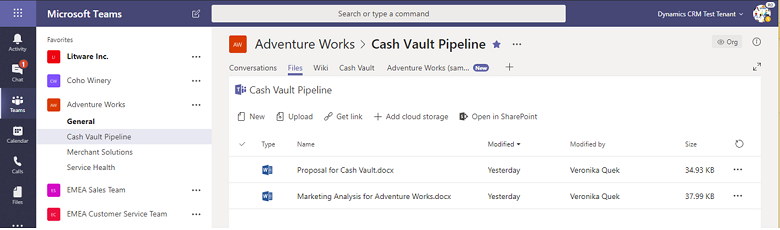Separador Ficheiros da aplicación Microsoft Teams Ficheiros na aplicación Microsoft Teams .
