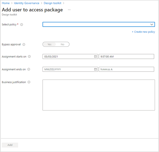 Asignaciones - Add user to access package (Agregar usuario al paquete de acceso)