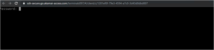 Captura de pantalla de una ventana de comandos para ssh-secure-go.akamai-access.com que muestra un mensaje de solicitud de contraseña.
