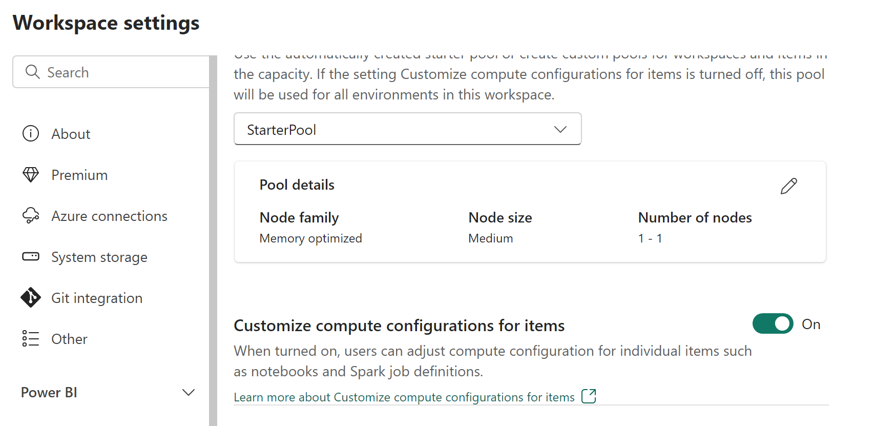 Captura de pantalla que muestra la opción de personalización de proceso a nivel de elemento en la configuración del área de trabajo.