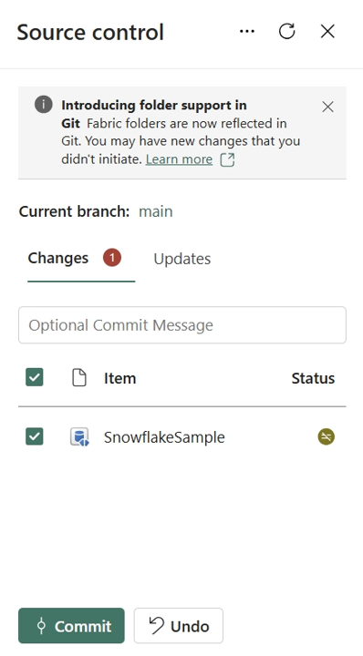 Captura de pantalla de la confirmación de cambios en la base de datos espejada en Git.