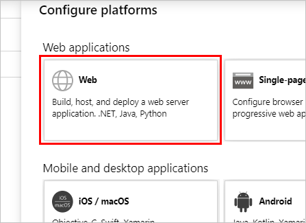 Captura de pantalla de la ventana Configuraciones de plataforma con la plataforma de la aplicación web resaltada.