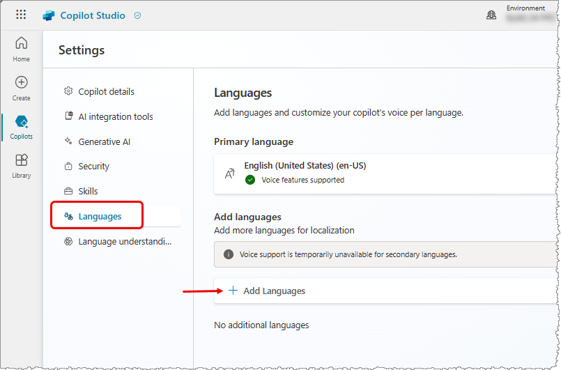 Configuración de un copiloto multilingüe.