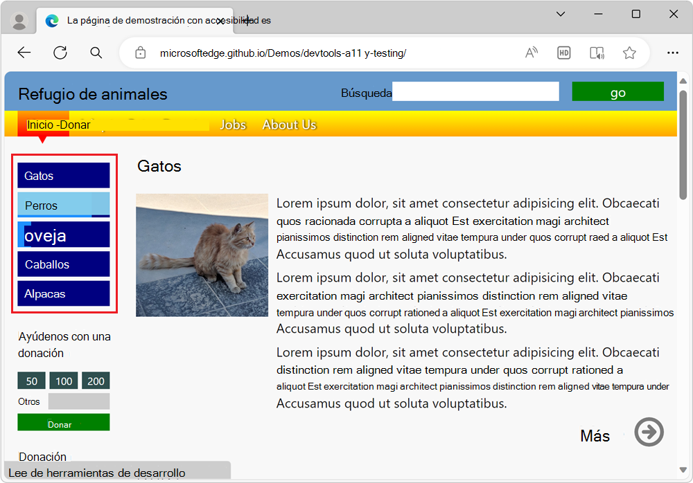 Elemento de menú que muestra colores diferentes cuando el puntero del mouse está sobre él