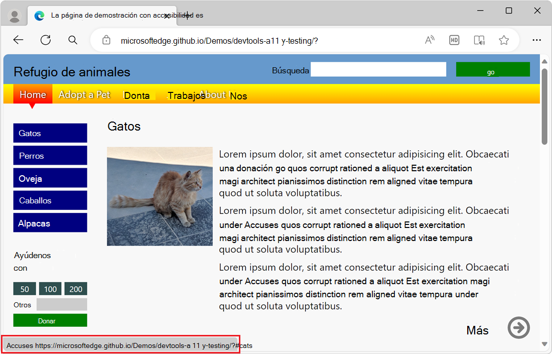 La falta de estilo de enfoque hace que sea imposible saber dónde se encuentra actualmente en el documento. La única sugerencia es la visualización del destino del vínculo en la esquina inferior izquierda de la pantalla.
