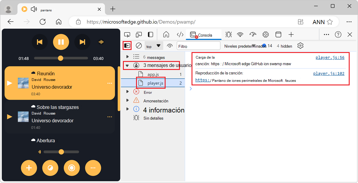 Filtrado de mensajes procedentes de un script mediante la barra lateral