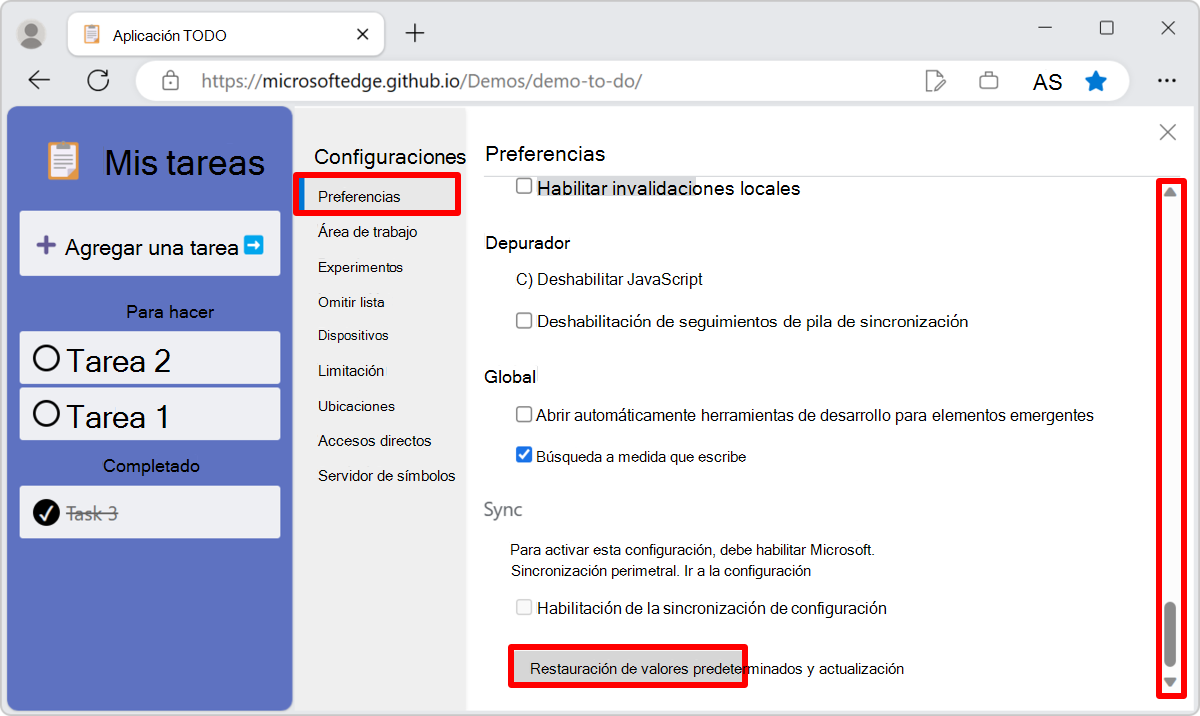 Restauración de la configuración predeterminada
