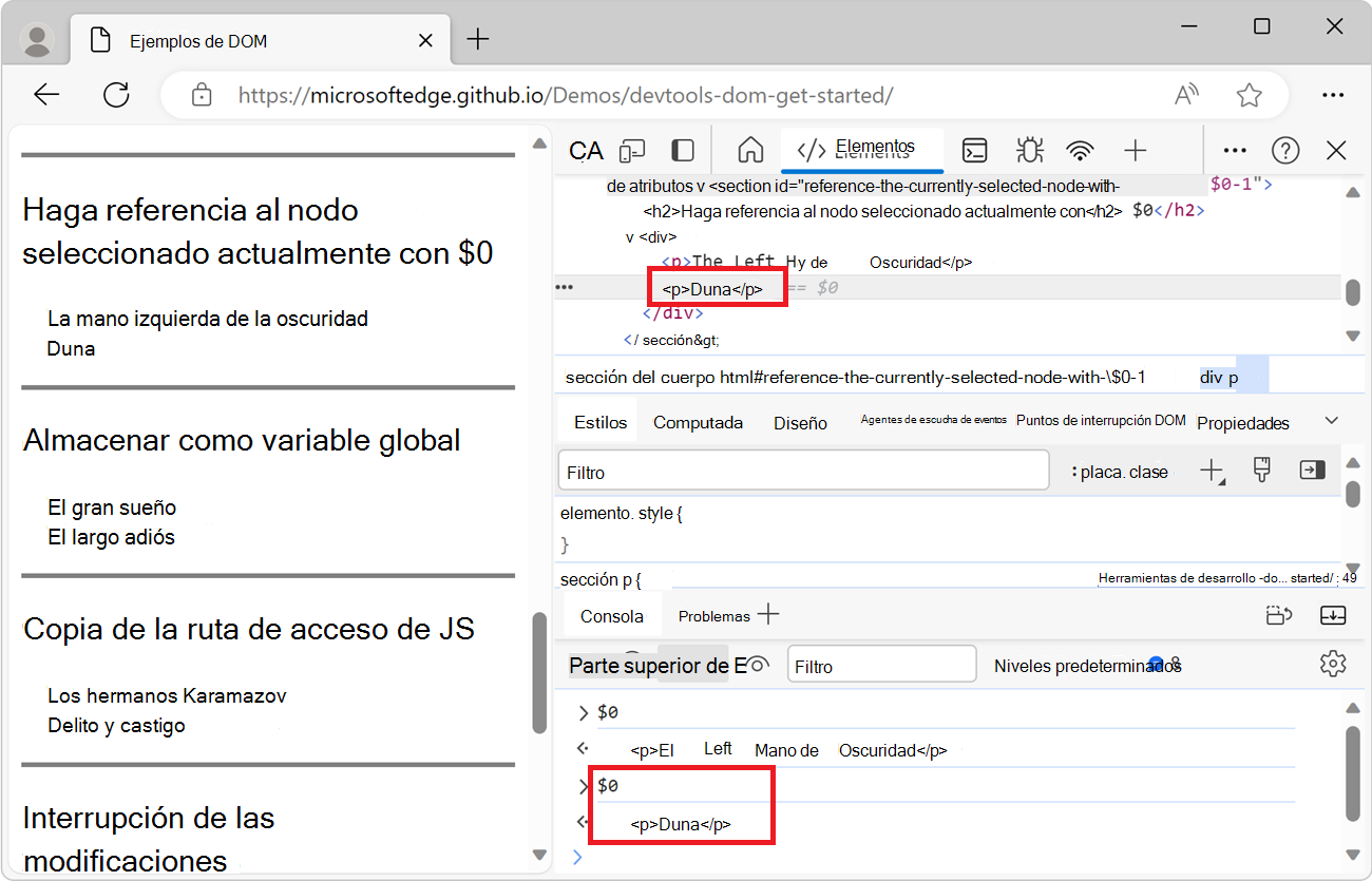 Resultado de la segunda expresión $0 en la consola