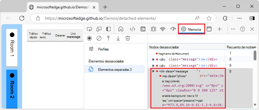 Un nodo DOM desasociado expandido