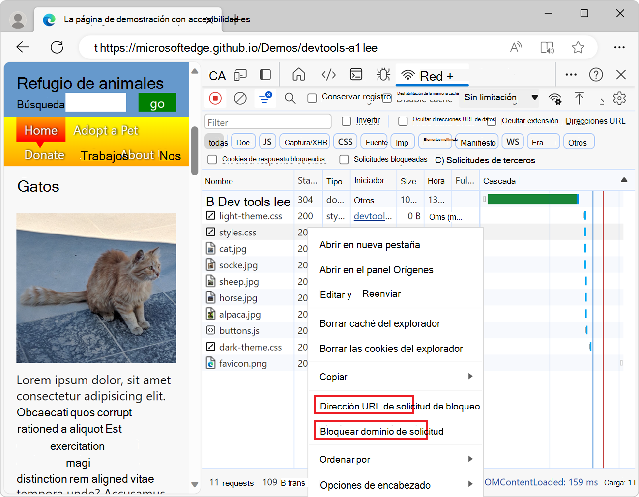 Bloqueo desde la herramienta de red