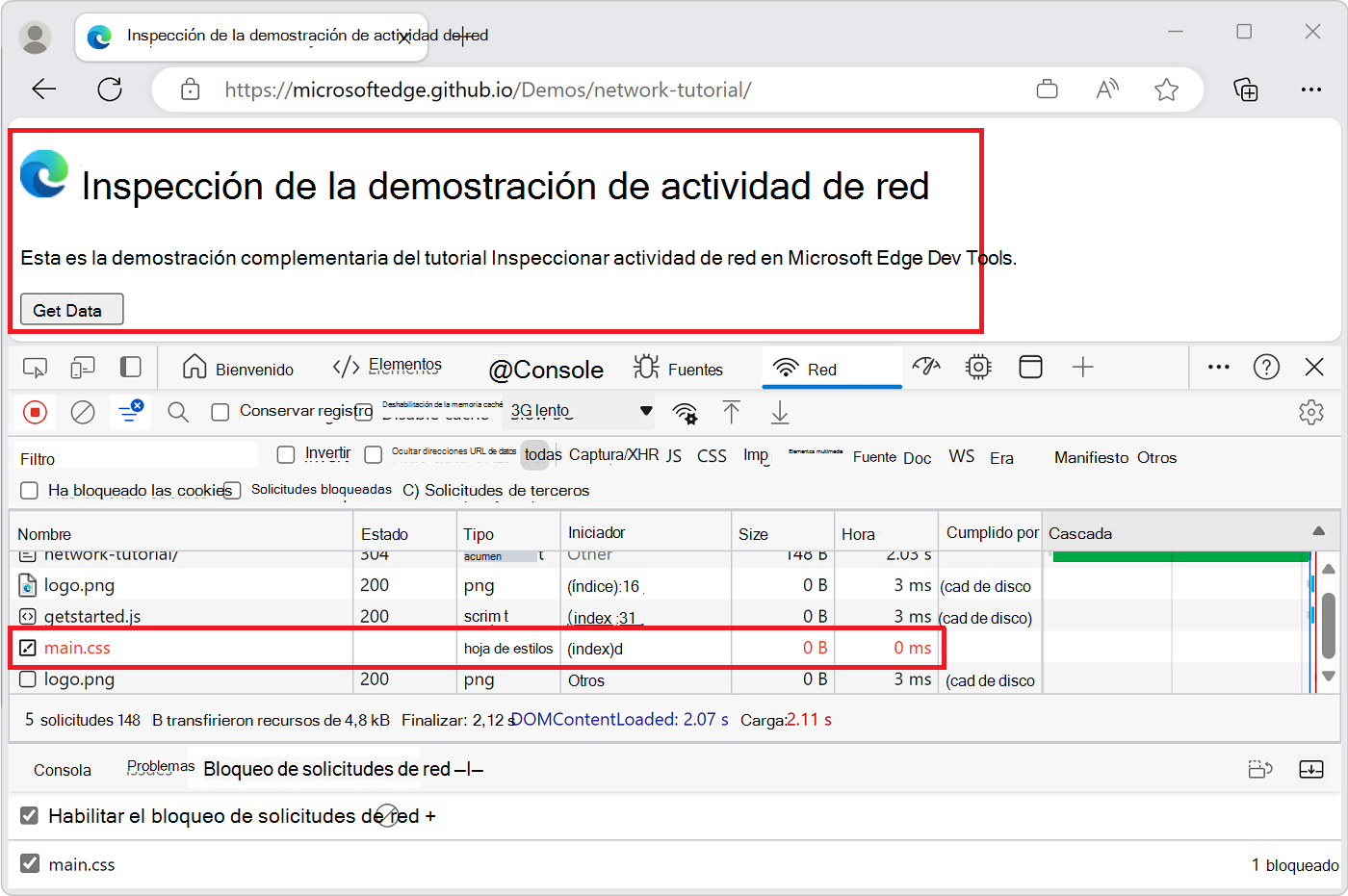 main.css se ha bloqueado