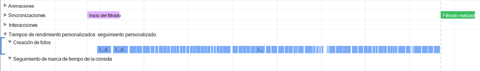 La marca Iniciar filtrado y la marca de filtrado Listo