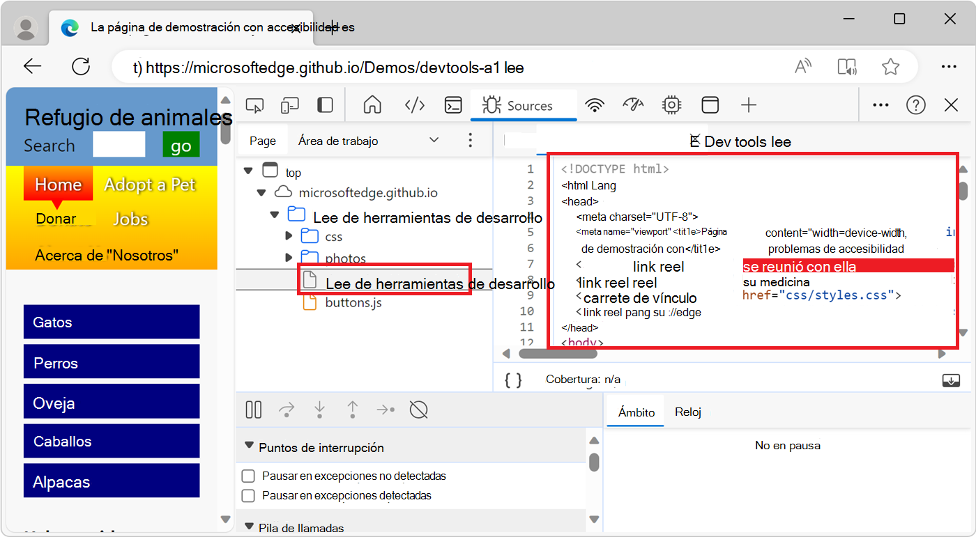 Visualización de un archivo de recursos en el Editor de la herramienta Orígenes