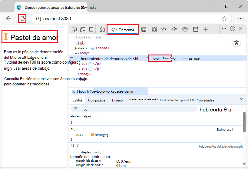 Intento de cambiar HTML desde el árbol DOM en la herramienta Elementos