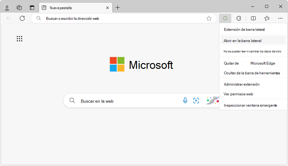 Haga clic con el botón derecho en el acceso directo de la barra de herramientas para abrir la extensión.