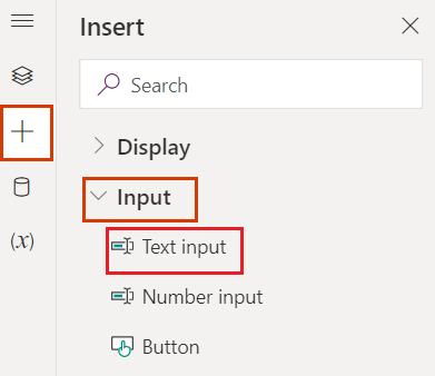 Captura de pantalla do panel de ferramentas do deseñador de tarxetas cos controis de entrada mostrados e o control de entrada de texto resaltado.
