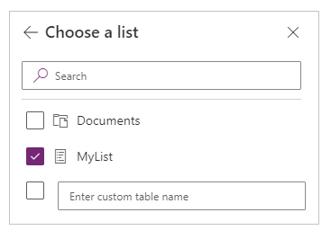 En Escoller unha lista, seleccione a caixa de verificación para unha ou máis listas que quere usar e logo seleccione Conectar.