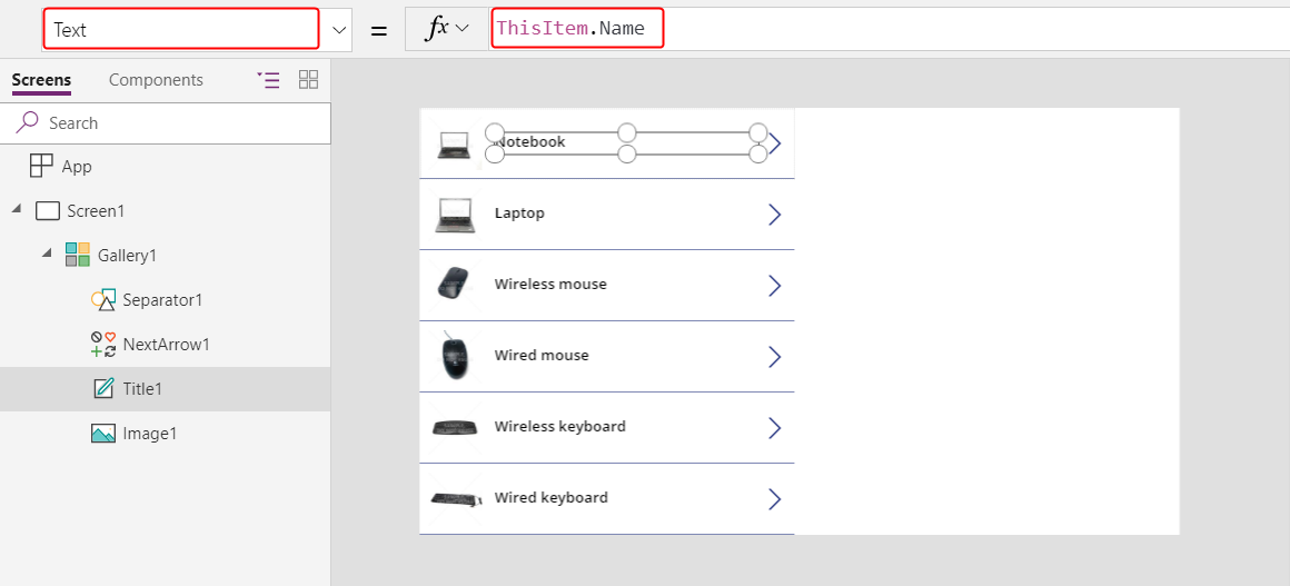 Configurar a etiqueta en Gallery1.