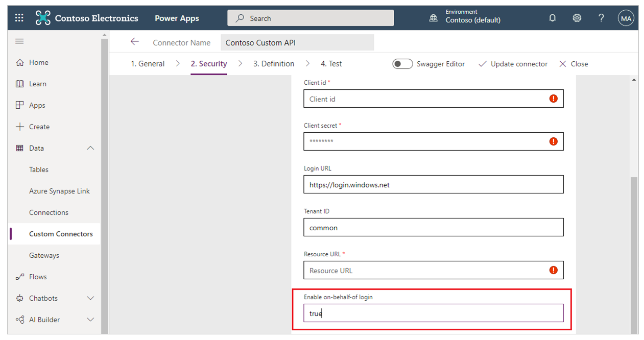 Configurar o conector personalizado para inicio de sesión único