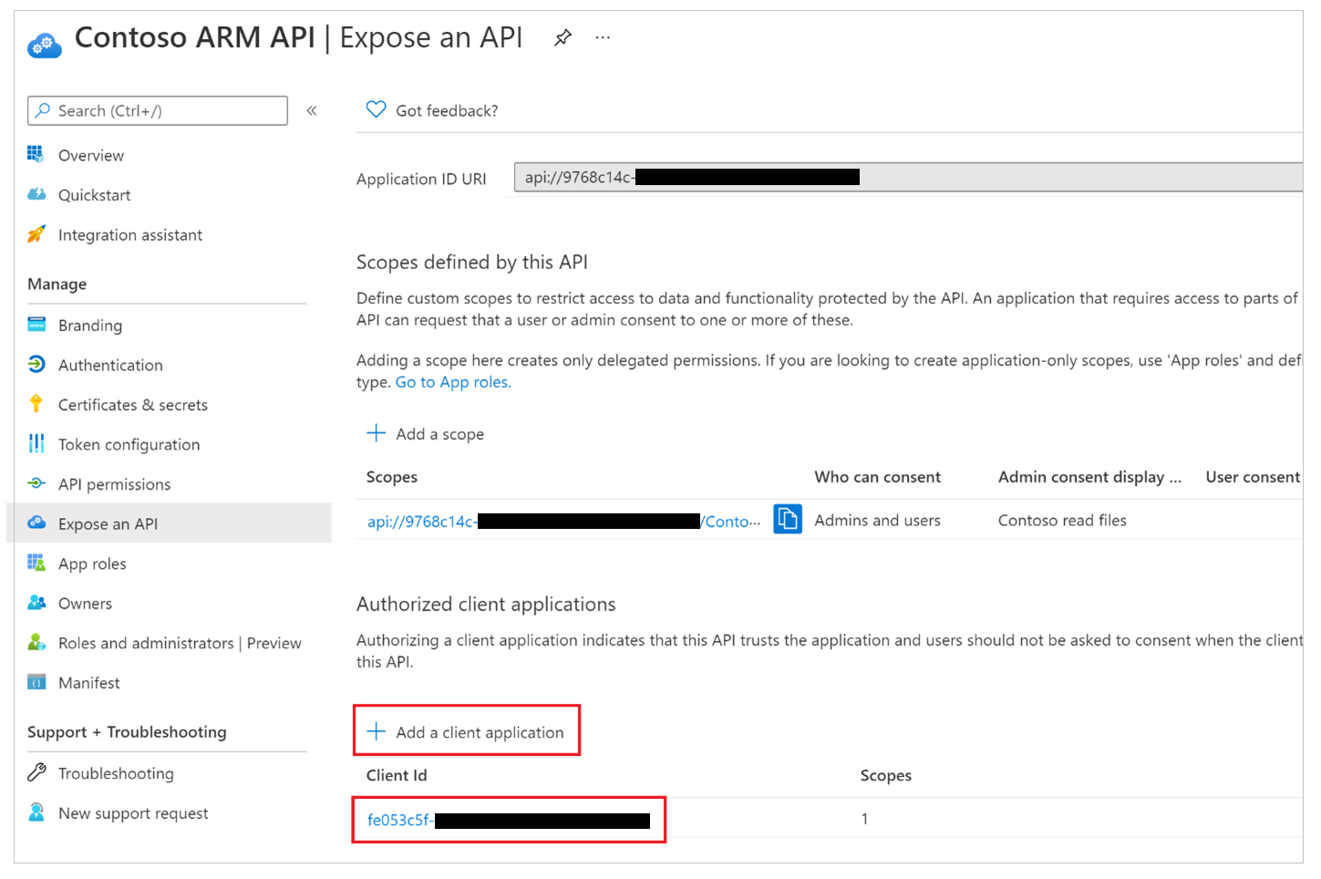 Autorizar previamente as conexións da API de Azure coa API personalizada 1