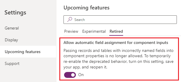 Permitir a atribución automática de campos para a configuración das entradas dos compoñentes.