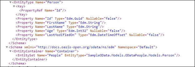 Parte 2 do XML da orixe de datos externos de Odata.