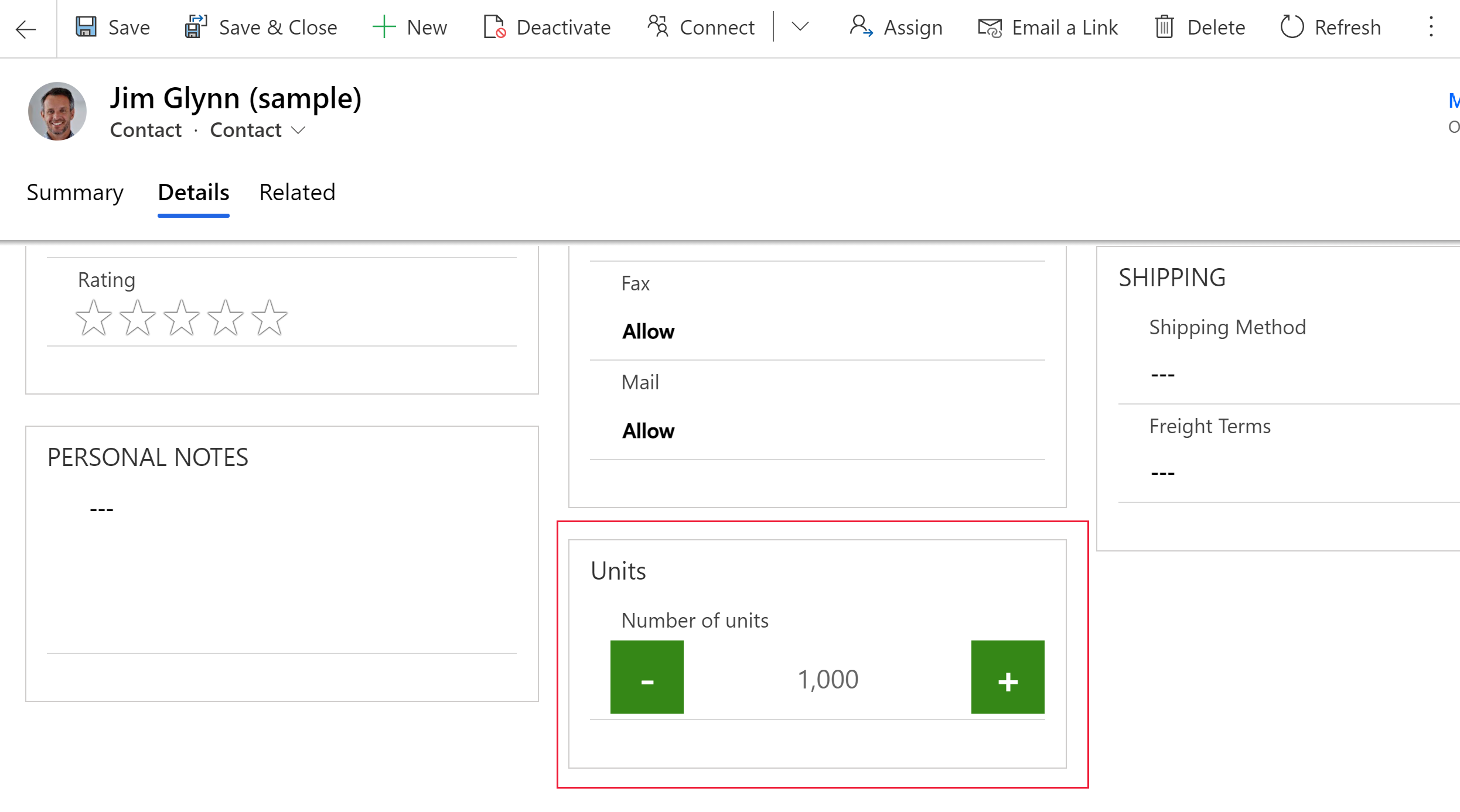 Exemplo do control de entrada numérica nunha aplicación baseada en modelos.