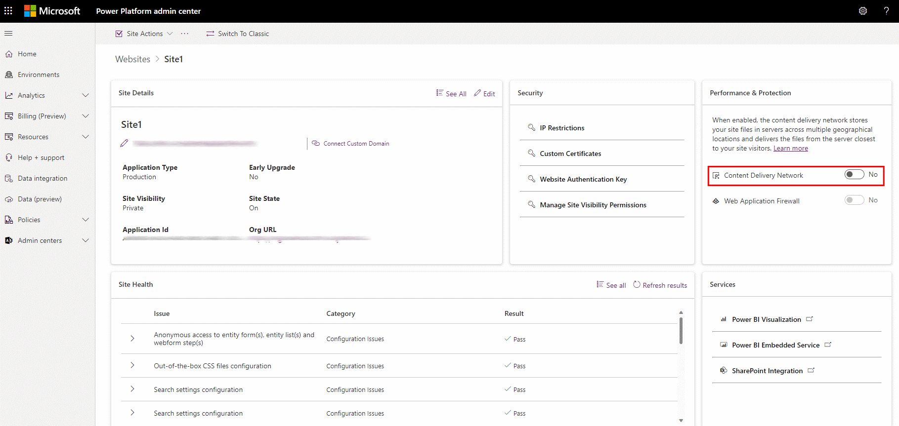 O interruptor de activación de cdn está na posición de acendido.