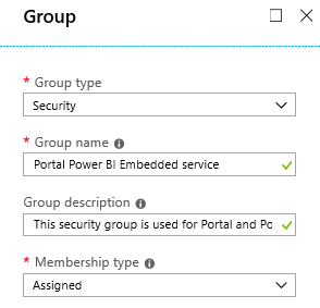 Crear un grupo de seguranza para o servizo de Power BI Embedded Crear un grupo de seguranza para o servizo de Power BI Embedded.