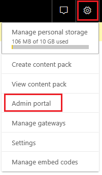 Seleccionar Portal de administrador no servizo de Power BI Seleccionar Portal de administrador no servizo de Power BI.