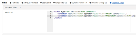 Configuración do filtro de FetchXML.