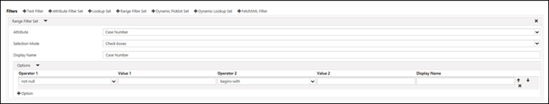 Configuración do filtro de intervalo.