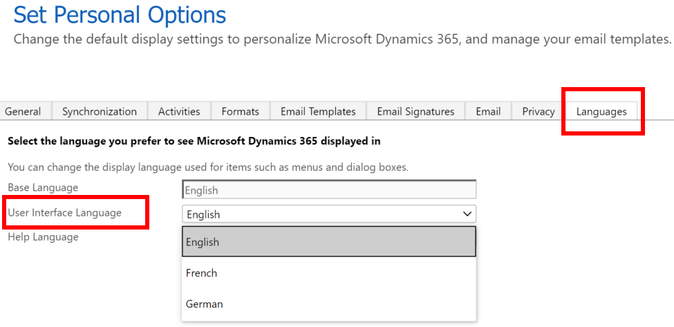 Configuración de idioma persoal