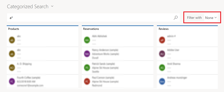 Filtraxe de resultados da busca categorizada.